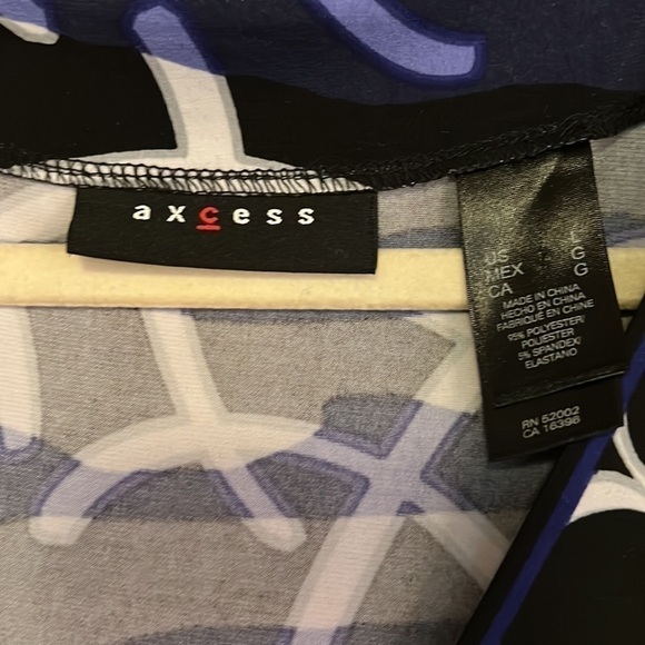 AXCESS Black/Blue/Gray/White Design Deep V-Neck Dress w/Tie Belt, Sz Large, EUC. - Picture 3 of 10